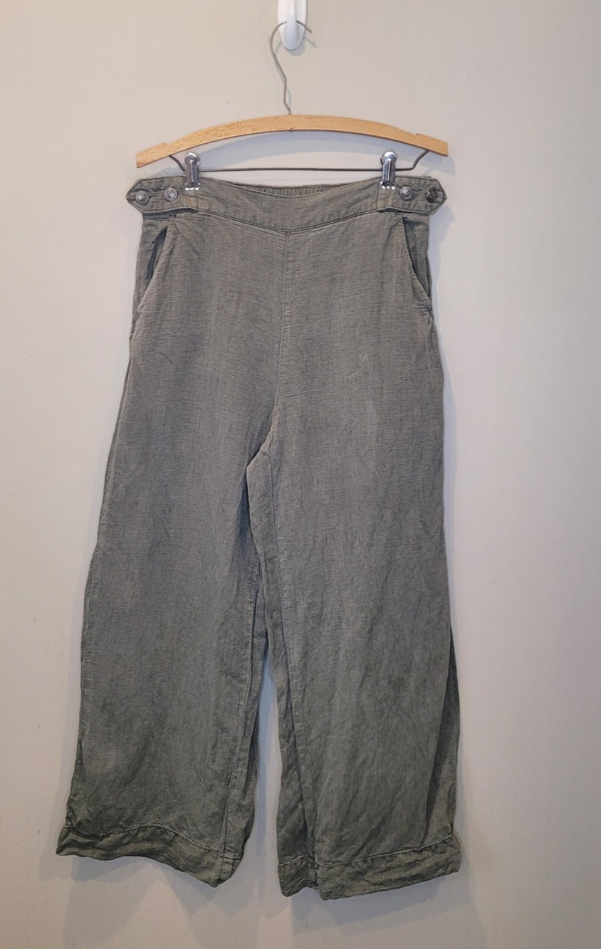 Calypso St. Barth Olive Green Linen Blend Wide Leg Pants Size Medium Coastal